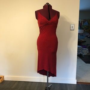 Red Sparkly Asymmetrical Dress w/ Spaghetti Straps